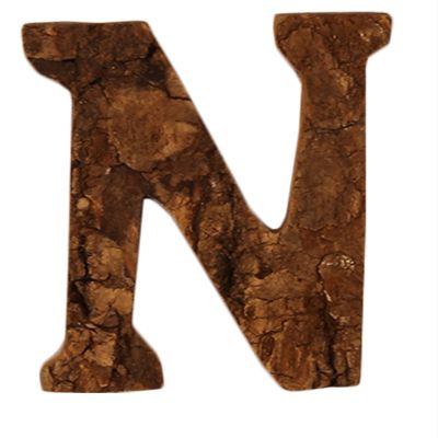 Anawakia Vintage Solid Wood Letter N with Bark, DIY Decoration