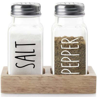 Glass Salt and Pepper Shakers with Wooden Holder