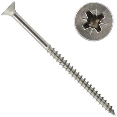OPIOL QUALITY 4.5 x 45 mm A2 V2A Stainless Steel Countersunk Pozi Chipboard Screws, Partial Thread, 10-Pack