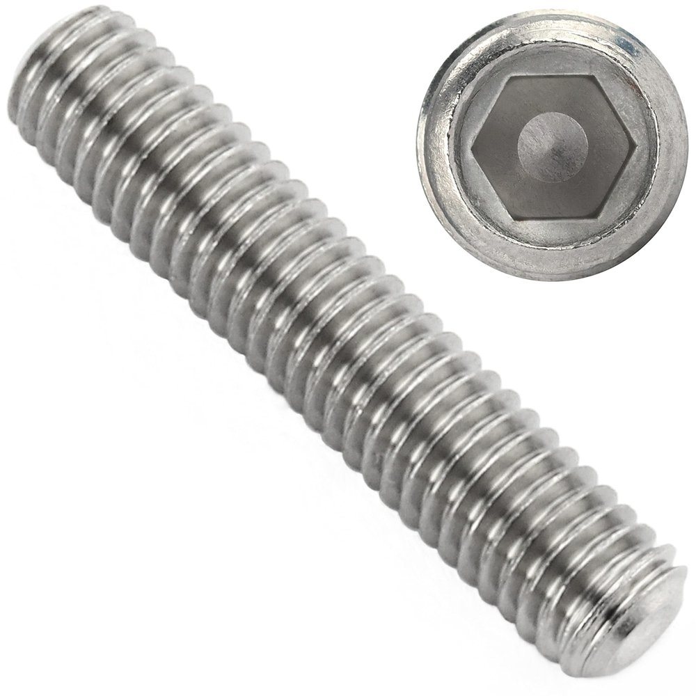 OPIOL QUALITY A2 V2A Stainless Steel DIN 913 M10 x 20 mm Hex Socket Cone-Point Set Screws, 2-Pack