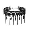 ZXCL Gothic Black Pearl Flower Lace Choker Necklace with Vintage Tassel view 1