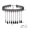ZXCL Gothic Black Pearl Flower Lace Choker Necklace with Vintage Tassel view 2