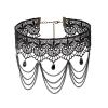 ZXCL Gothic Black Pearl Flower Lace Choker Necklace with Vintage Tassel view 3
