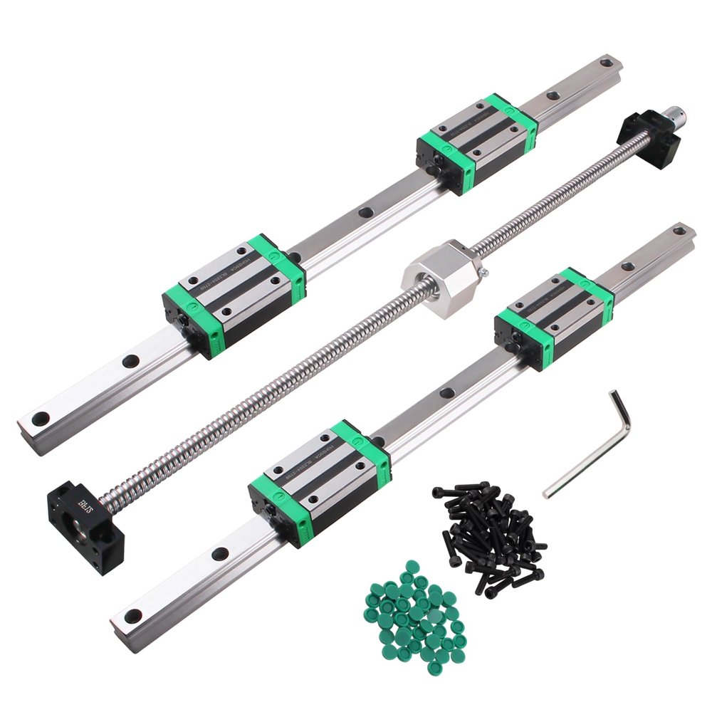 CNCYEAH Linear Guide Kit, 2 HGR20-800 mm Rails, SFU1605-800 mm Ball Screw, BF12/BK12 Supports, DSG16H, Coupling and 4 Blocks