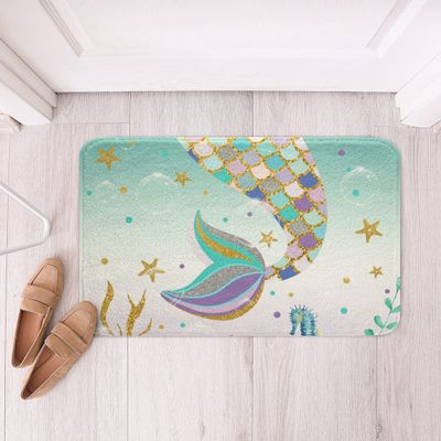 Mermaid Non-Slip Bath Mat, 20 x 32 in, Ocean Golden Mermaid Scales