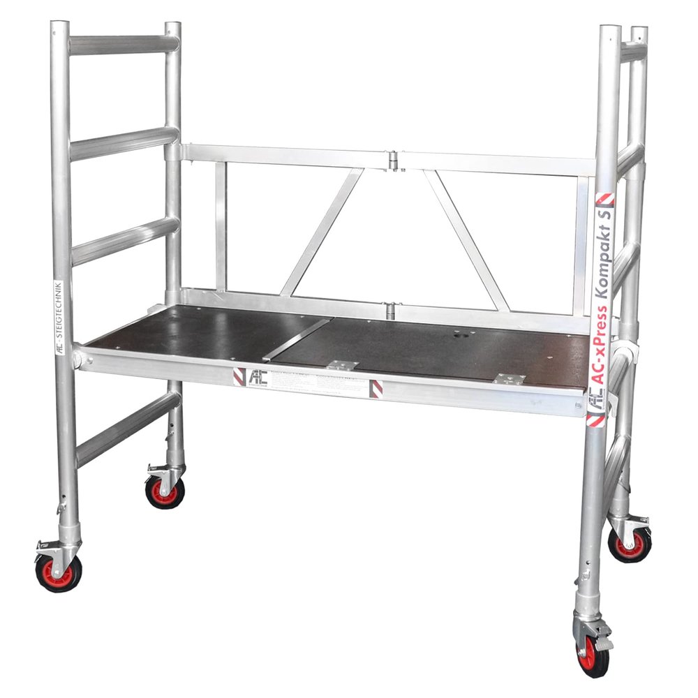 AC xPress Compact-S Rolling Scaffold | Aluminum | 3 m Working Height | TÜV/GS Tested | Platform with Hatch | Expandable | DIN EN 1004 & 1298 | Indoor & Outdoor