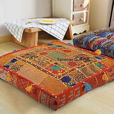 Patchwork Floor Cushion, Square, 88.9 x 88.9 cm, Box-Shaped, Hypoallergenic, for Meditation, Mandala Cushion, Dog Beds and Lounging