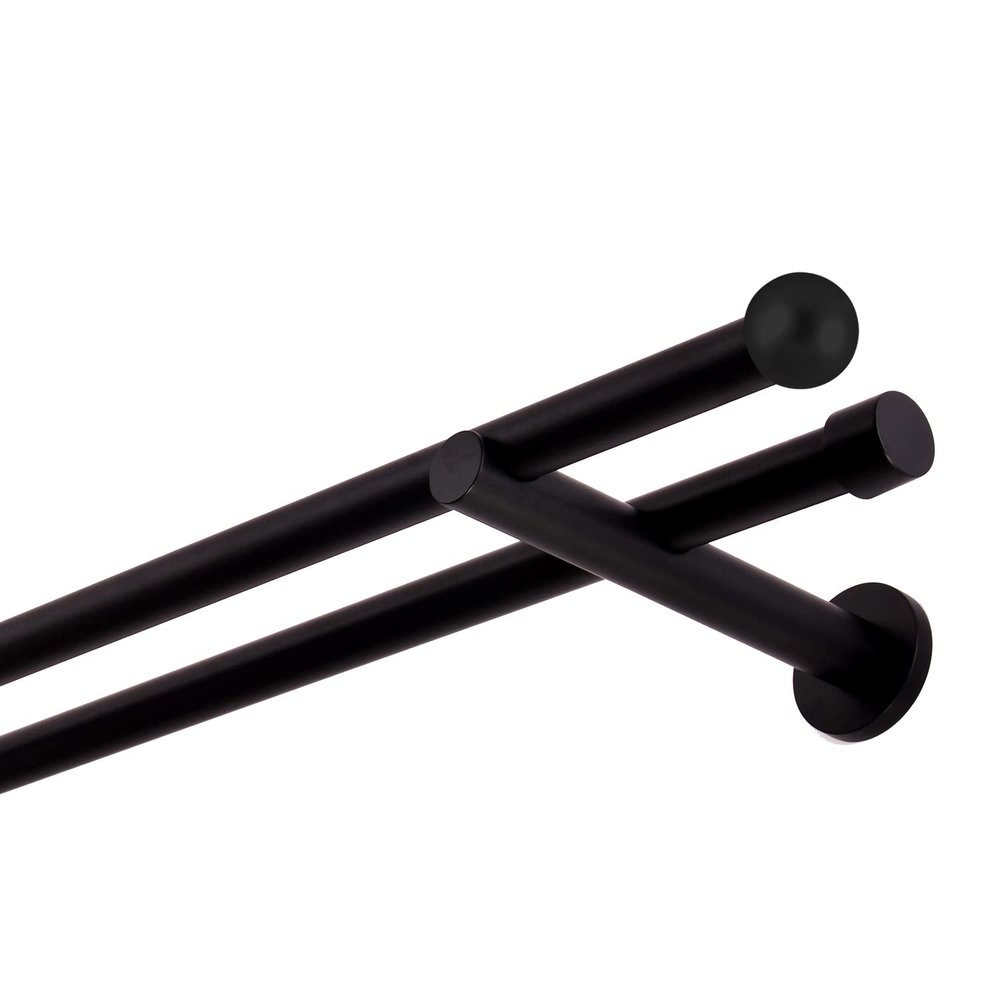 Black Metal Curtain Rod, 120 cm, Double Rod, 19 mm, Wall-Mounted with Ball Finials