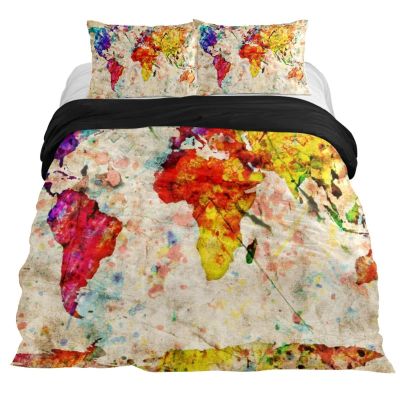 Eslifey Vintage Grunge World Map 3-Piece Bedding Set for Double Bed