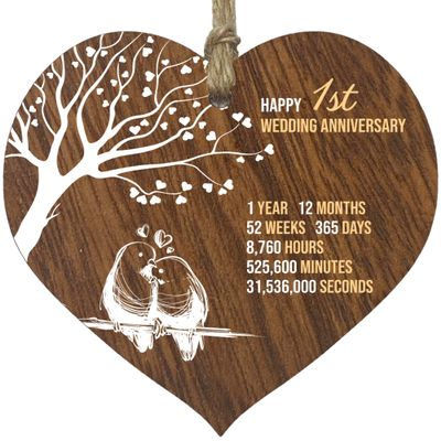 Heart-Shaped Wooden Sign for a 1st Wedding Anniversary