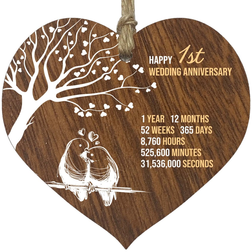 Heart-Shaped Wooden Sign for a 1st Wedding Anniversary