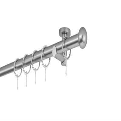 ondeco Custom-Length Curtain Rod, 20 mm, Ball Finial, Single Track, Ceiling Mount, 5.5 cm, with Rings, Stainless Steel Look, 340 cm