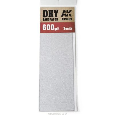 AK AK9039 Dry Sandpaper, 600 Grit (3 Pieces)