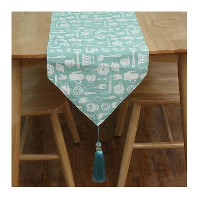 Banemi Modern Green and White Cotton Table Runner, 30 x 240 cm