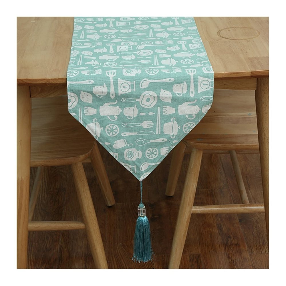 Banemi Modern Green and White Cotton Table Runner, 30 x 240 cm