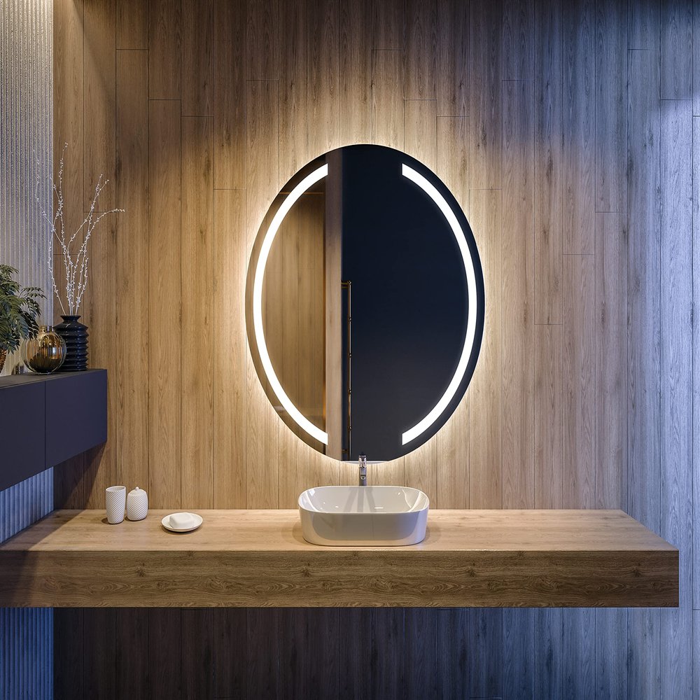 Artforma Round Illuminated Bathroom Mirror, 65 x 65 cm, Frameless