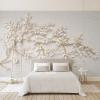 Custom Photo Wallpaper with Modern Gold Branches and White Flowers, 3D Embossed, 120 x 80 cm view 1
