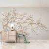 Custom Photo Wallpaper with Modern Gold Branches and White Flowers, 3D Embossed, 120 x 80 cm view 2