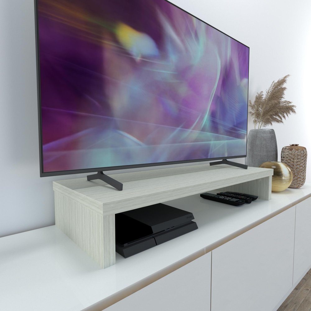 Henor Wooden TV Riser Stand, 90 x 35 x 15 cm, Stel Oak, Supports up to 60 kg