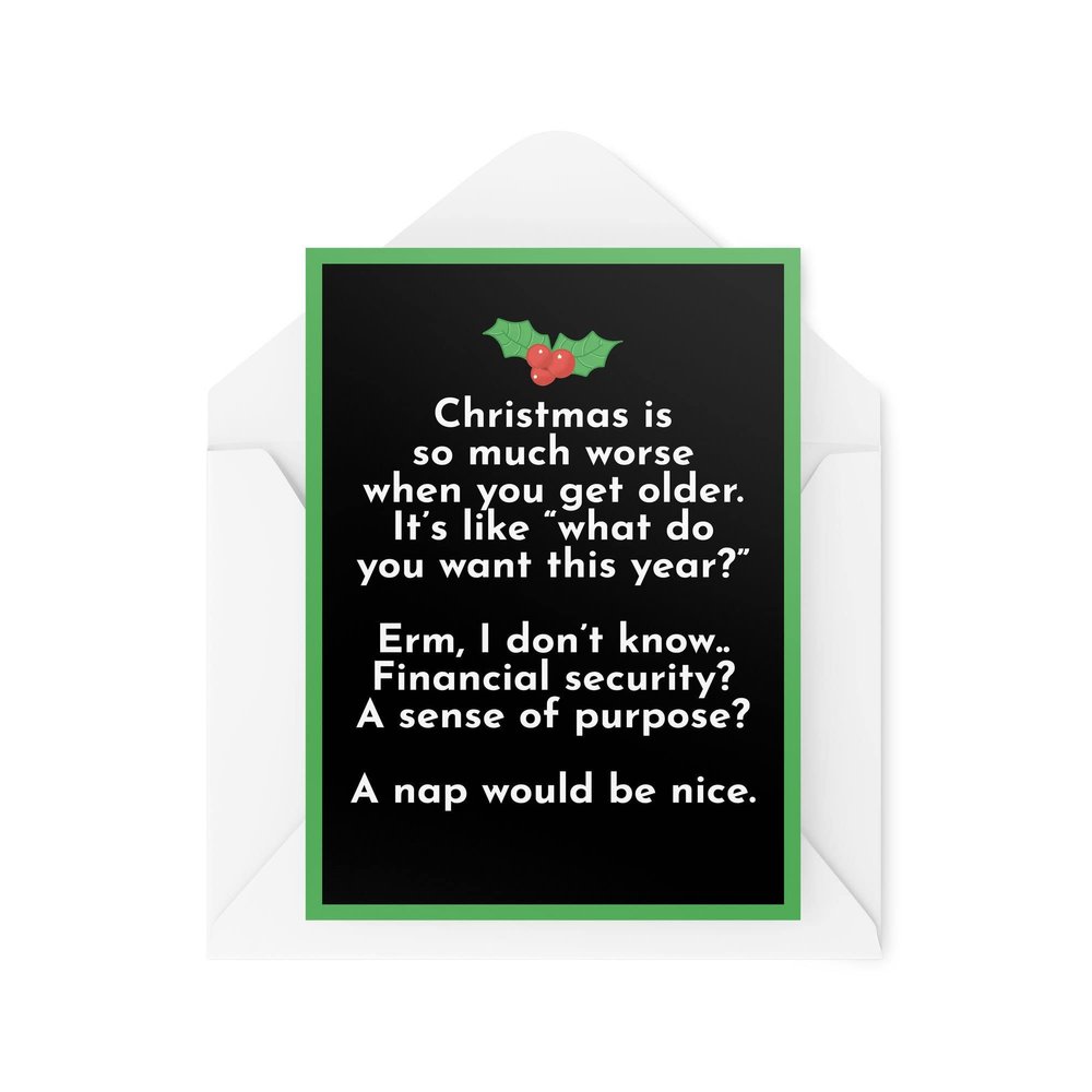 Tongue in Peach Funny Christmas Card | “Xmas Is Worse When We Get Older” | For Her or Him | Novelty Joke, Adult Sweary Sarcasm | CBH715