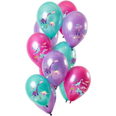 Folat 68871 Dinosaur Balloons, Metallic Purple, 30 cm – 12 Latex Helium Balloons for Birthday Décor