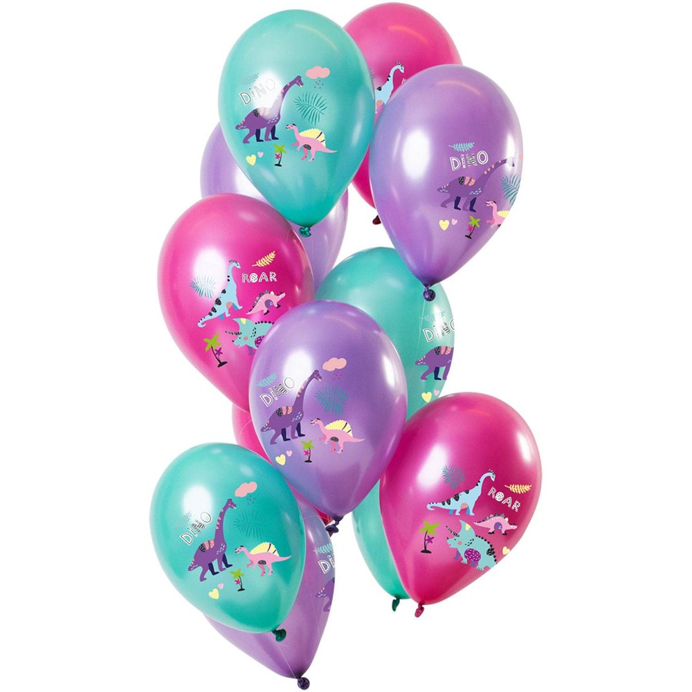 Folat 68871 Dinosaur Balloons, Metallic Purple, 30 cm – 12 Latex Helium Balloons for Birthday Décor