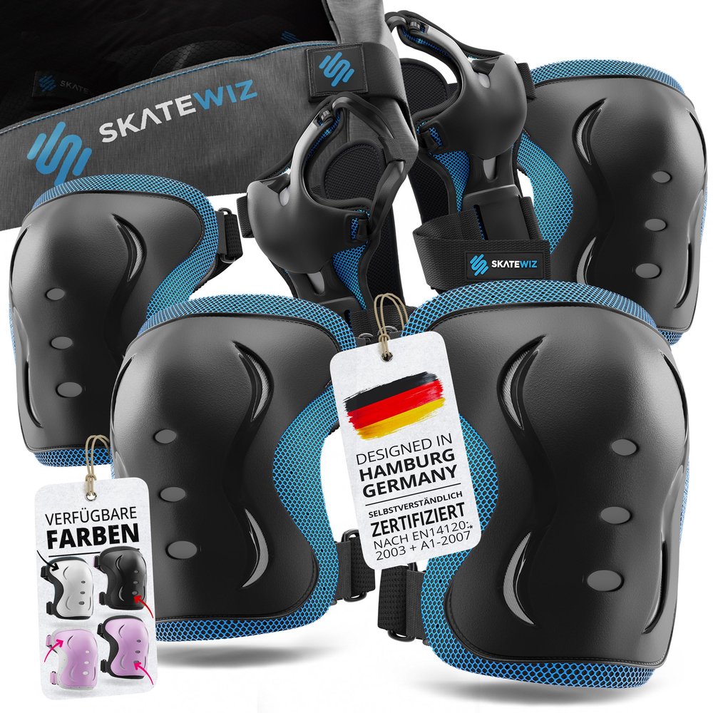 SKATEWIZ Kids' Protective Gear Set for Inline Skating, Skateboarding, BMX and Scooters, XS, Blue