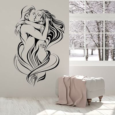QIANGTOU Couple Wall Decal, Woman and Man Kissing, Passionate Kiss, Removable Vinyl Wallpaper for Bedroom Decor, 115 x 73 cm