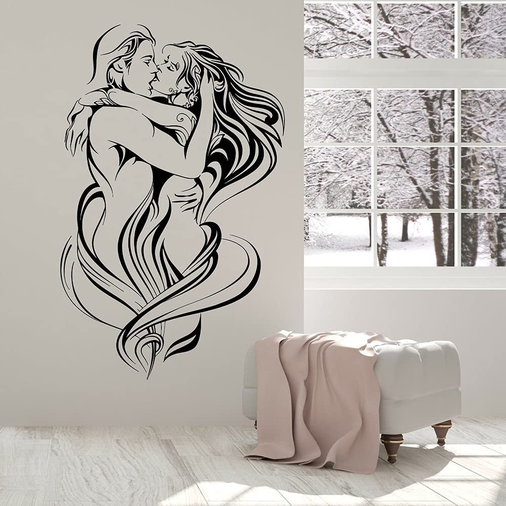 QIANGTOU Couple Wall Decal, Woman and Man Kissing, Passionate Kiss, Removable Vinyl Wallpaper for Bedroom Decor, 115 x 73 cm