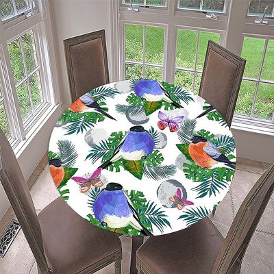 FANSU Round Washable Tablecloth, 3D Bird Design, Polyester Stain-Resistant, Butterfly, 51.2-Inch Diameter