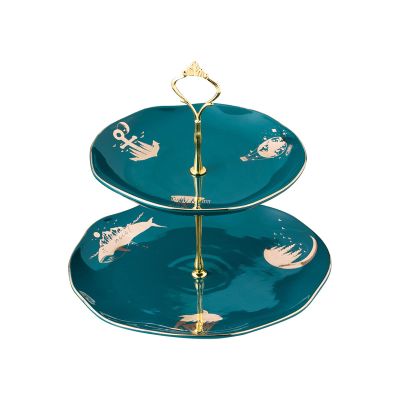 FURUIWUFENG Green Ceramic Double-Layer Cake Stand