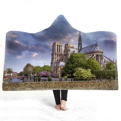 Paris Eiffel Tower Hooded Blanket, Double-Layer Plush