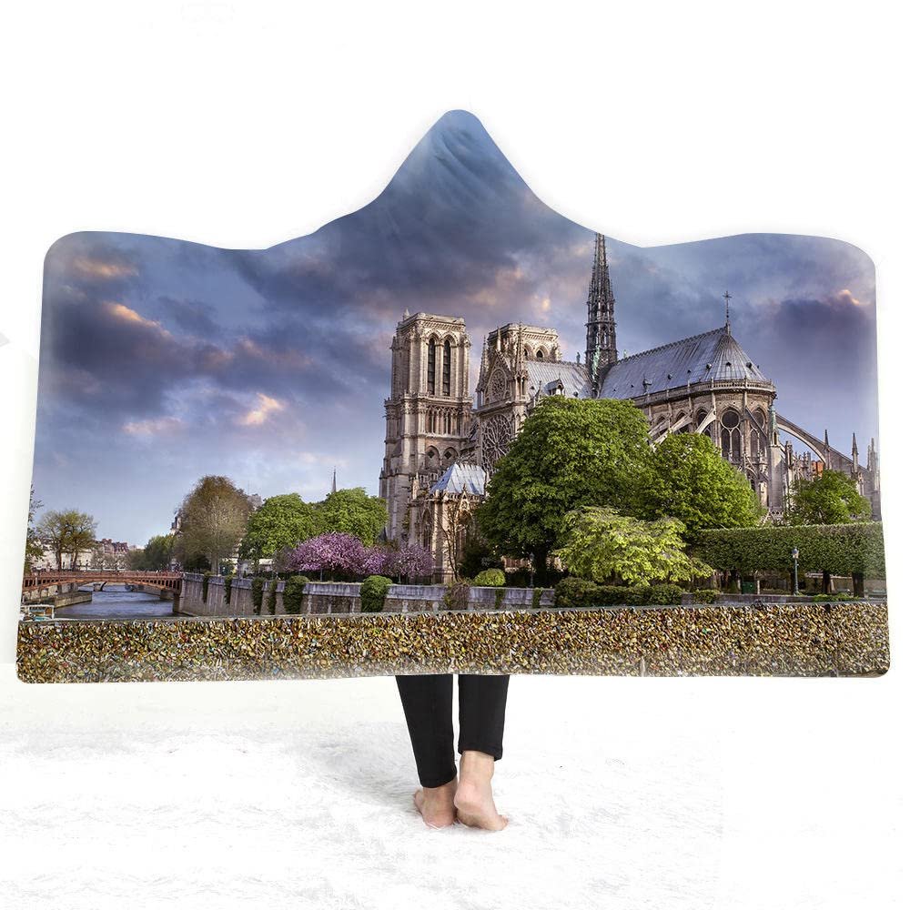 Paris Eiffel Tower Hooded Blanket, Double-Layer Plush