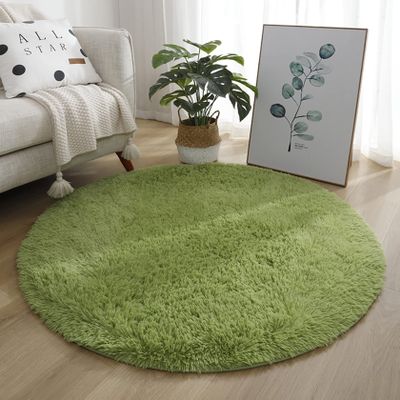 ERPENG 90 x 90 cm Shaggy Rug, Super Soft, Washable, Faux Fur Look, Green