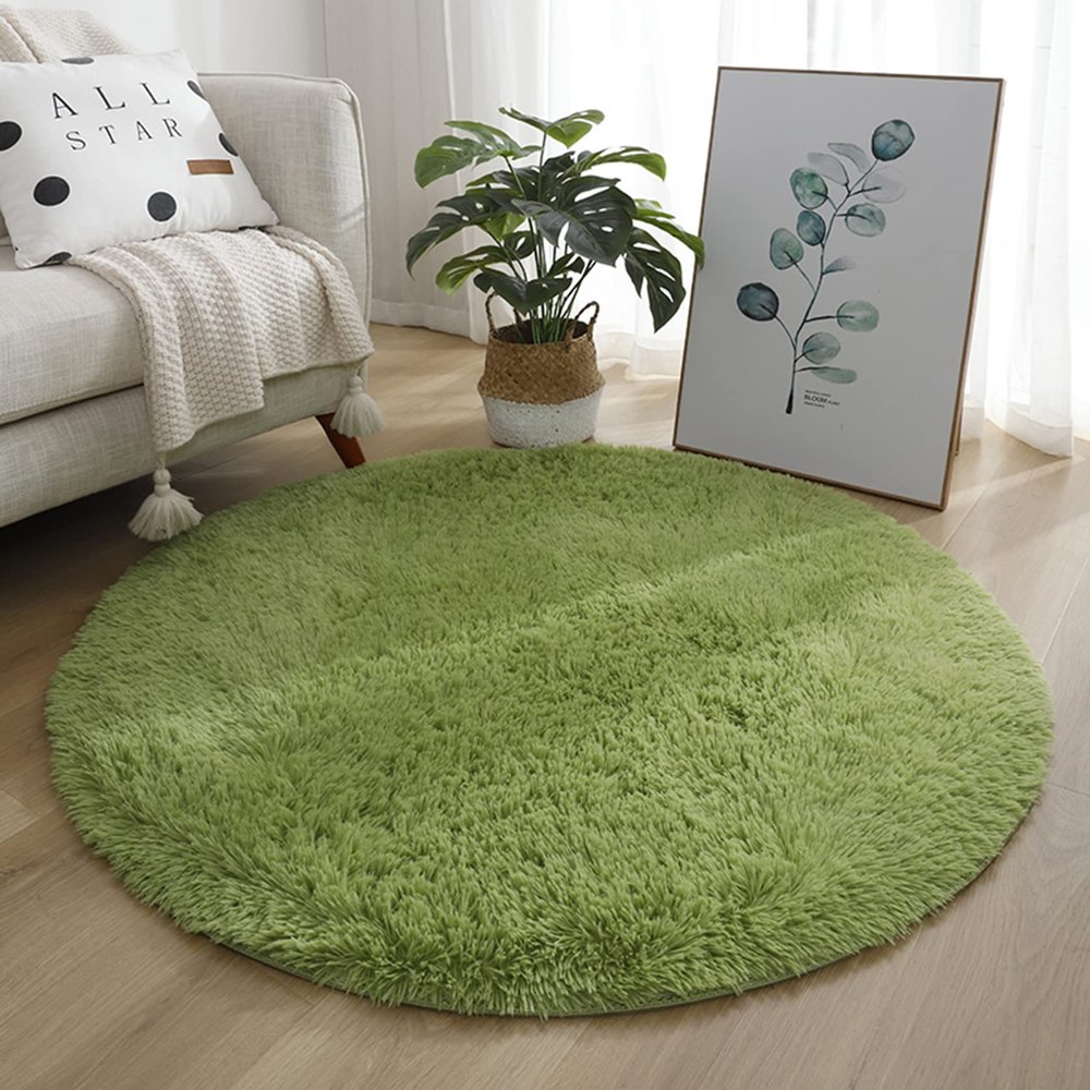 ERPENG 90 x 90 cm Shaggy Rug, Super Soft, Washable, Faux Fur Look, Green