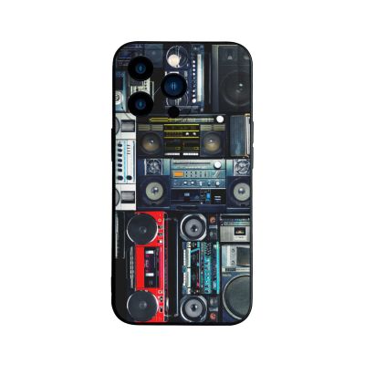 Retro Radio Sound Wave Box Illustration Case Compatible with iPhone 13 Pro, Ultra-Slim Shockproof Anti-Scratch Camera Protection, 6.1-inch 2021, Black