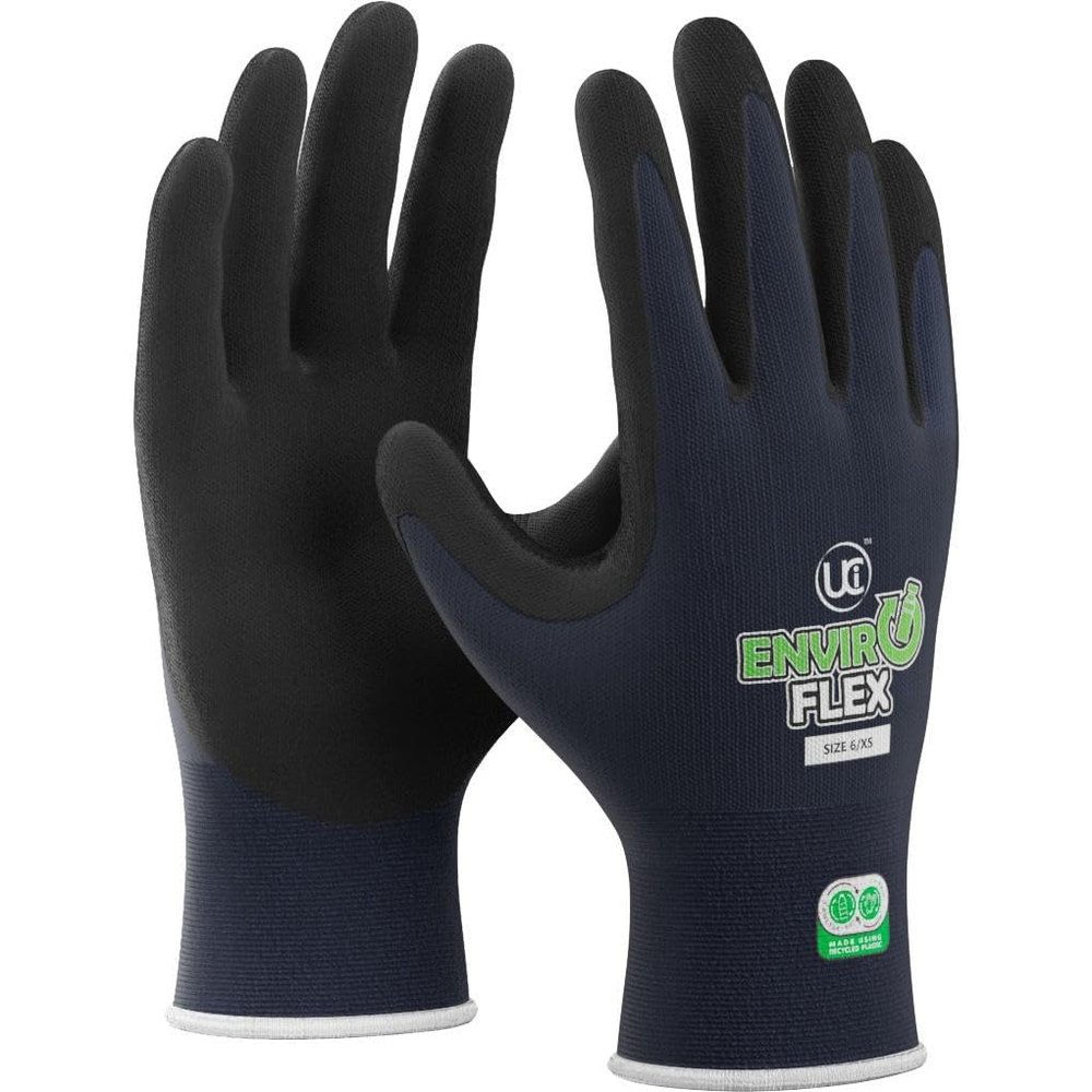 UCI ENVIROFLEX Microfoam Palm-Coated Gloves Made from Recycled Plastic, Eco-Friendly, Size 10/XL1, 10-Pack
