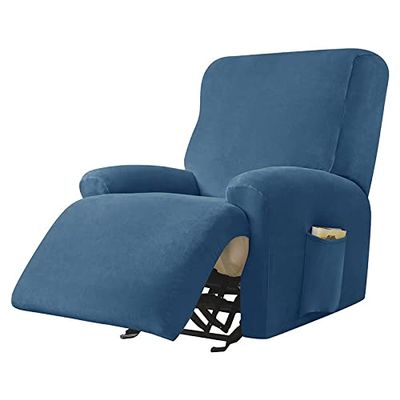 RTSFKFS 4-Piece Velvet Recliner Chair Cover Set, Stretch Slipcover, Anti-Slip, Color 1