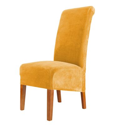 CMAKER Velvet Chair Covers, Stretch Spandex, High-Back, Washable, Gold, Set of 6
