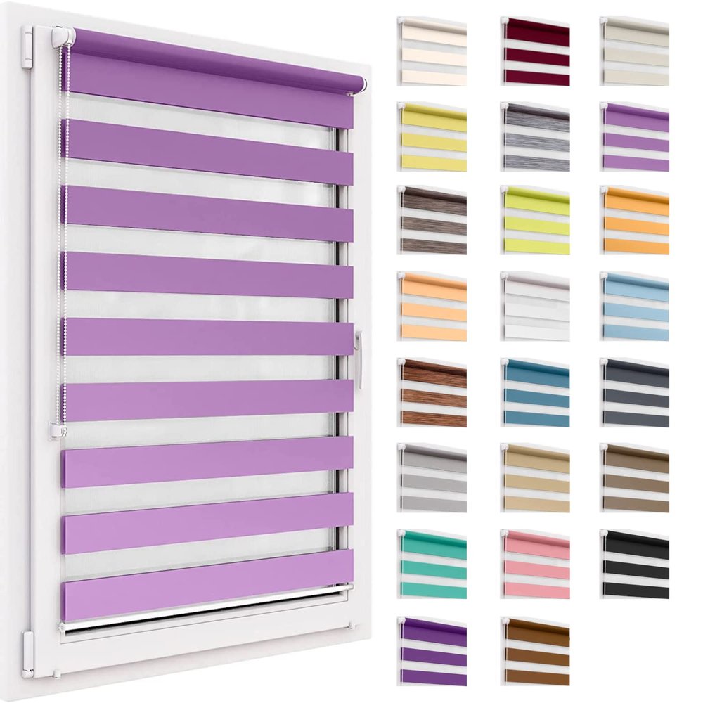 Dual-Layer Roller Shade Without Drilling, 71 x 220 cm Fabric, Day & Night, Light-Filtering and Blackout
