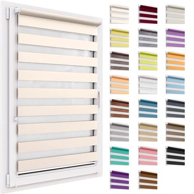 Double Roller Blind No Drilling, 43 x 220 cm Fabric Size, Duo Clip-Fit Roller Blind, Easyfix, Light-Filtering and Blackout, Day & Night, Clip-On Sun Protection Blind for Windows and Doors