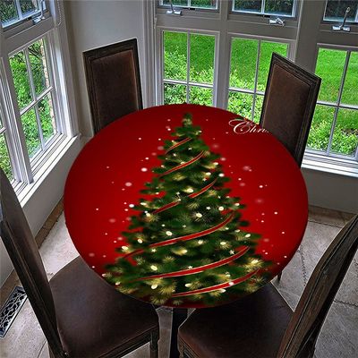 Chickw1 Round Waterproof Tablecloth with Elastic Edge, 3D Creative Christmas Tree Pattern, Polyester, 200 cm, Color A