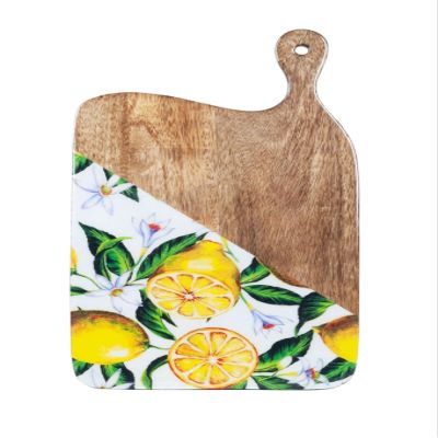 Mango Wood and Resin Cutting Board with Lemon Motif, 35 cm