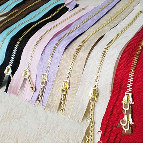 POJUO #3 Gold-Tone Metal Zippers, 12/15/20 cm, 10-Pack