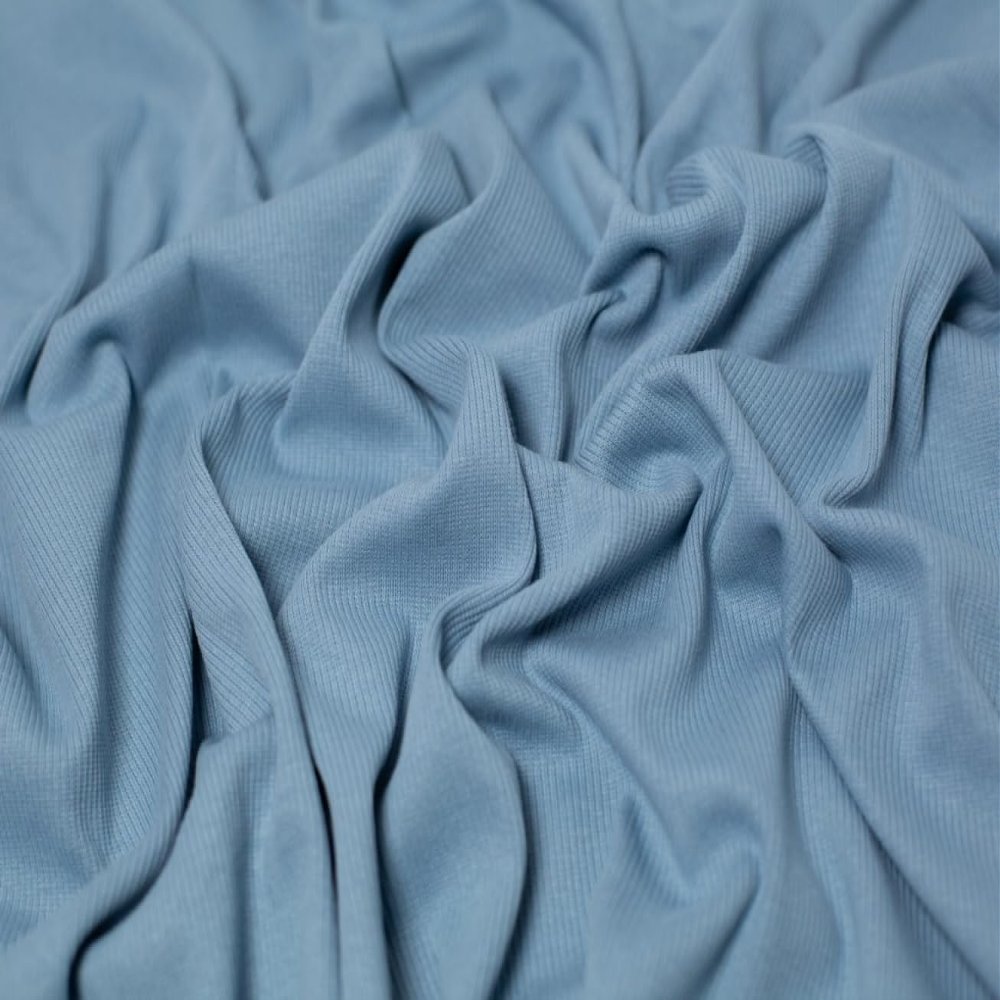 Cotton-Spandex Ribbed Stretch Knit Fabric, Denim Blue, Sold by the Meter