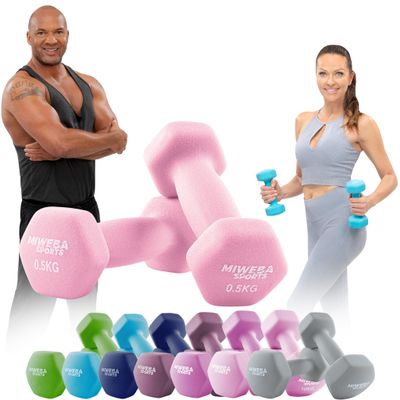 Miweba Sports Neoprene Dumbbell Set NKH100 | 0.5–10 kg (2 x 0.5 kg, Pink)