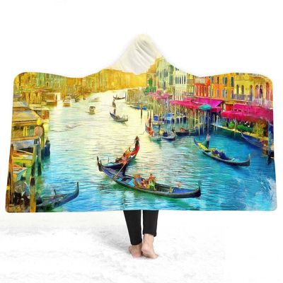 Hooded Blanket with Landscape World-Famous Landmarks