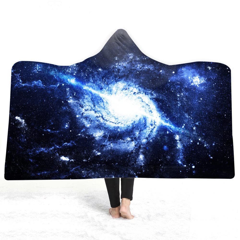 Hooded Throw Blanket, Starry Sky and Milky Way, Double-Layer Plush, 3D Digital Print, 130 x 150 cm