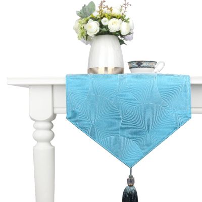 Aotiwe Blue Table Runner, Vintage Cotton-Polyester Tablecloth with Blue Circles, 35 x 200 cm, for Holiday, Kitchen and Wedding Decor