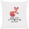 Kleckerliese Decorative Pillow Cover, Born 2022 Fox Design, Custom Name/Text, 40 x 40 cm, White view 1